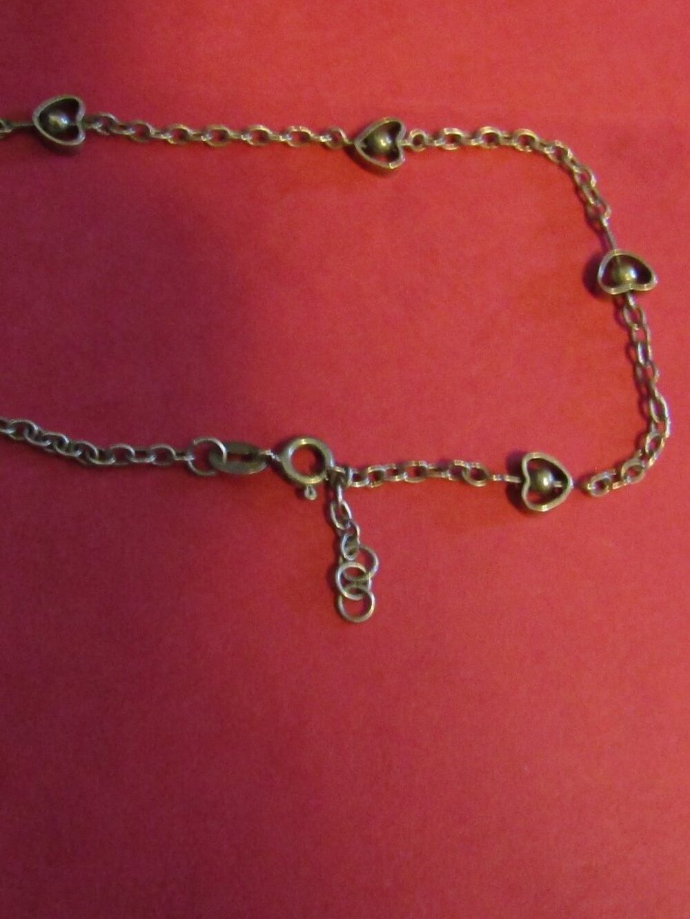 Vintage 5- HEART MARINER LINK Signed "925" Sterling Silver ANKLE BRACELET 9.5"